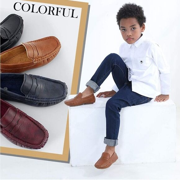 NIB Hawkwell Kids Casual Penny Loafer Moccasin Dress Driveing Shoes NAVY - Picture 5 of 7